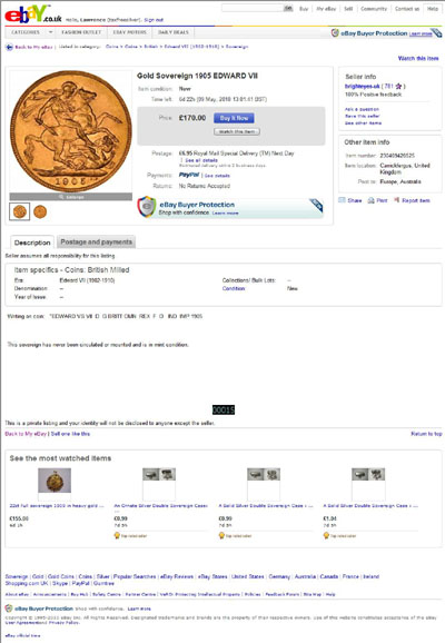 brighteyes-uk 1938 Edward VIII  Gold Sovereign eBay Auction Listing